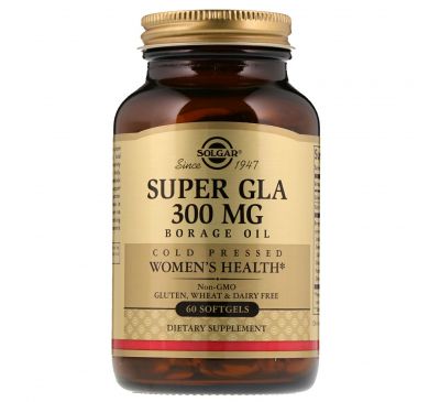 Solgar, Супер ГЛК, Масло бурачника, Комплекс для поддержания женского здоровья, 300 мг, 60 гелевых капсул
