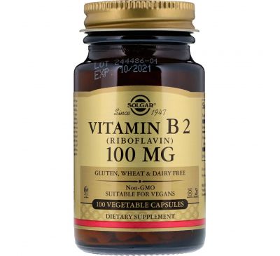Solgar, Витамин B2, 100 мг, 100 растительных капсул