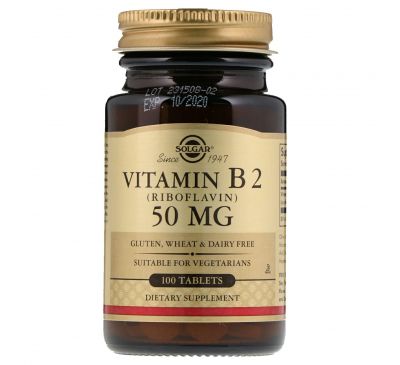Solgar, Витамин B2, 50 мг, 100 таблеток