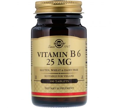 Solgar, Витамин B6, 25 мг, 100 таблеток