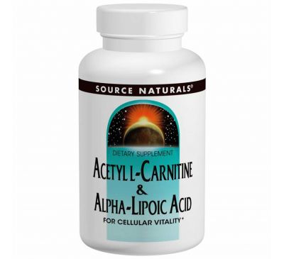 Source Naturals, Ацетил-L-карнитин и альфа-липоевая кислота, 650 мг, 60 таблеток
