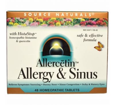 Source Naturals, Allercetin, средство от аллергии и заложенности носа, 48 гомеопатических таблеток