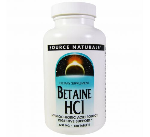 Source Naturals, Бетаина гидрохлорид, 650 мг, 180 таблеток