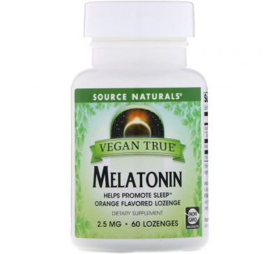 Source Naturals, Истинно Веган, Мелатонин, Апельсин, 2,5 мг, 60 таблеток