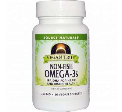 Source Naturals, Истинно Веган, Омега-3s, не рыбного происхождения 300 мг, 30 веганских капсул
