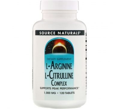 Source Naturals, Комплекс L-аргинина и L-цитруллина, 1000 мг, 120 таблеток