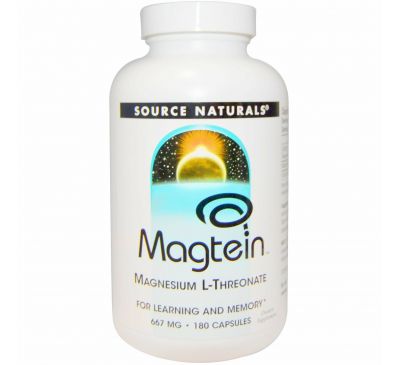 Source Naturals, Magtein, магний L-треонат, 667 мг, 180 капсул