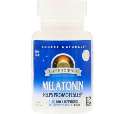 Source Naturals, Мелатонин, Вкус перечной мяты, 1,0 мг, 100 таблеток