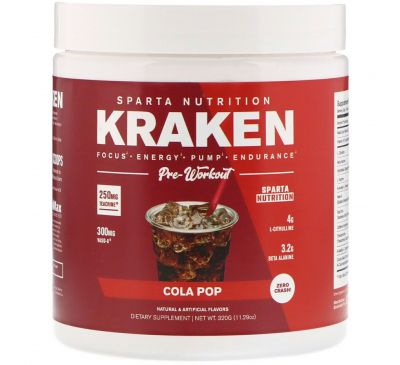 Sparta Nutrition, Предтренировочный стимулятор Kraken, вкус колы, 11,29 унц. (320 г)
