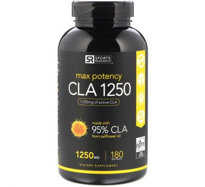 Sports Research, CLA 1250, Максимальная Эффективность, 1250 мг, 180 Желатиновых капсул