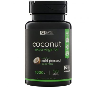 Sports Research, Extra Virgin Organic Coconut Oil, 1000 mg, 120 Veggie Softgels