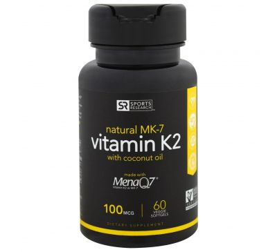 Sports Research, Витамин K2, 100 мкг, 60 растительных желатиновых капсул