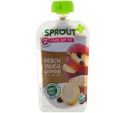 Sprout Organic, Детское питание, 2-я ступень, персик, банан, киноа, изюм, 113 г