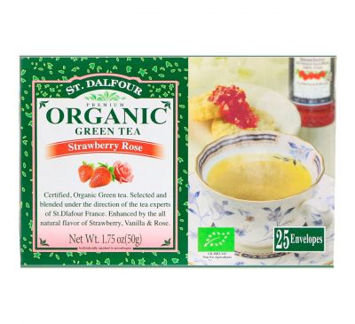 St. Dalfour, Organic, Green Tea, Strawberry Rose, 25 Envelopes, 1.75 oz (50 g)