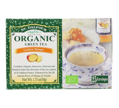 St. Dalfour, Органическая серия, зеленый чай «Золотое манго», 25 пакетиков, 50 г