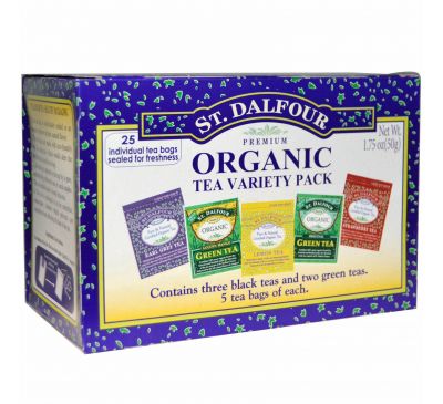 St. Dalfour, Органический чай с разными вкусами, 25 чайных пакетиков, 1.75 унций (50 г)
