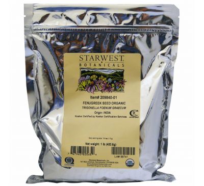Starwest Botanicals, Натуральные семена пажитника,1 фунт (453.6 г)