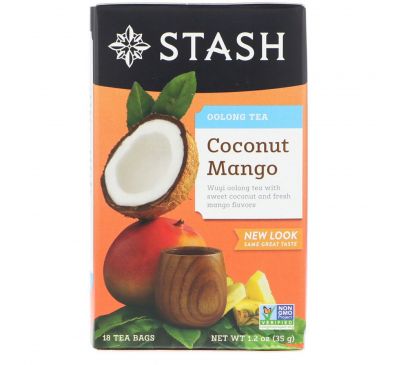 Stash Tea, Чай улун с ароматом кокоса и манго, 18 чайных пакетиков, 1,2 унции (23 г)