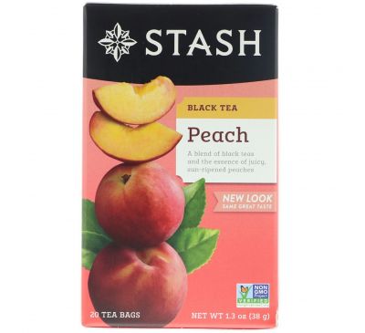 Stash Tea, Черный чай, персик, 20 чайных пакетиков, 1,3 унции (38 г)
