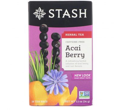Stash Tea, Herbal Tea, Acai Berry, Caffeine Free, 18 Tea Bags, 1.1 oz (34 g)