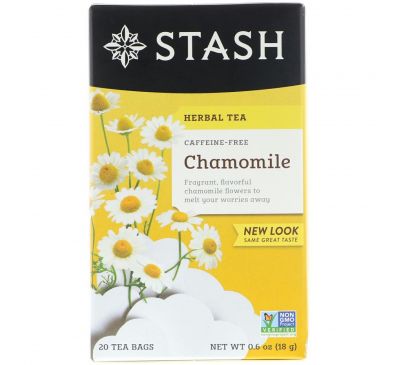 Stash Tea, Herbal Tea, Chamomile, Caffeine Free, 20 Tea Bags, 0.6 oz (18 g)
