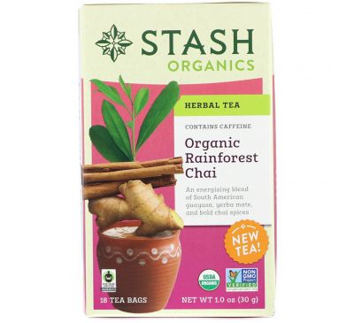 Stash Tea, Herbal Tea, Organic Rainforest Chai, 18 Tea Bags, 1.0 oz (30 g)