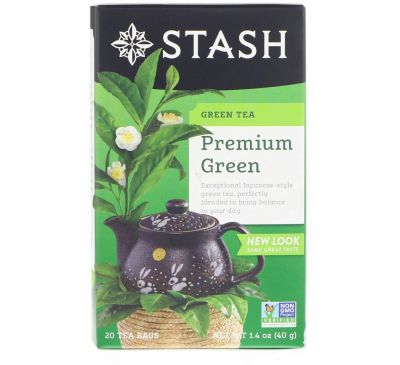 Stash Tea, Высший сорт, зеленый чай, Premium Green, 20 чайных пакетиков, 1,4 унции (40 г)