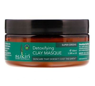Sukin, Super Greens, Detoxifying Clay Masque, 3.38 fl oz (100 ml)
