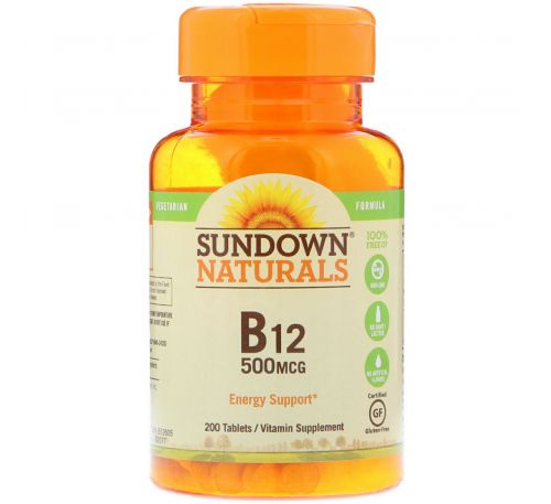 Sundown Naturals, B-12, 500 mcg, 200 Tablets
