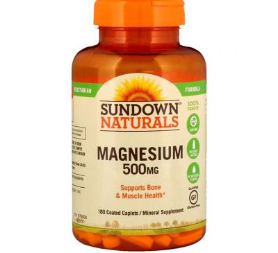Sundown Naturals, Магний, 500 мг, 180 капсуловидных таблеток