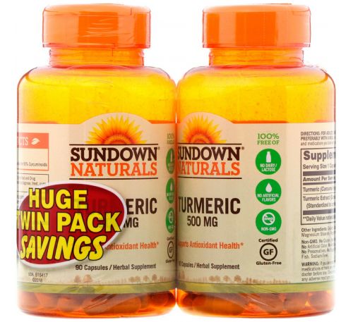 Sundown Naturals, Turmeric, Twin Pack, 500 mg , 90 Capsules Each