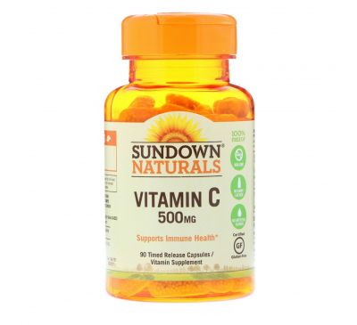 Sundown Naturals, Витамин C, 500 мг, 90 капсул с медленным высвобождением
