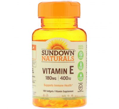 Sundown Naturals, Витамин E, 180 мг (400 МЕ), 100 мягких таблеток