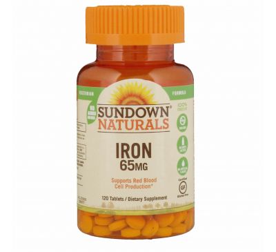 Sundown Naturals, Железо, 65 мг, 120 таблеток