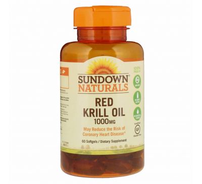 Sundown Naturals, Жир красного криля, 1000 мг, 60 мягких таблеток