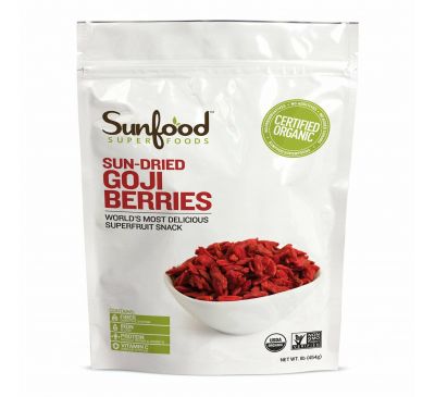 Sunfood, Органика, Высушенные на солнце ягоды годжи, 1 фунт (454 г)