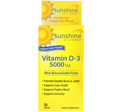 Sunshine, Vitamin D-3, 5000 IU, 30 Tablets