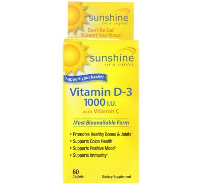 Sunshine, Vitamin D-3 with Vitamin C, 1000 IU, 60 Caplets
