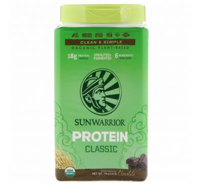 Sunwarrior, Классический протеин, органический шоколад растительного происхождения, 1,65 ф (750 г)