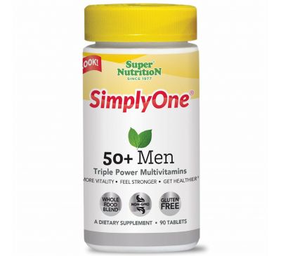 Super Nutrition, SimplyOne, тройные мощные поливитамины для мужчин старше 50 лет, 90 таблеток