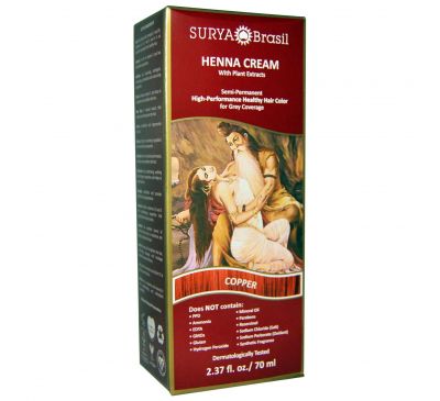 Surya Brasil, Henna Cream, Hair Coloring, Copper, 2.37 fl oz (70 ml)