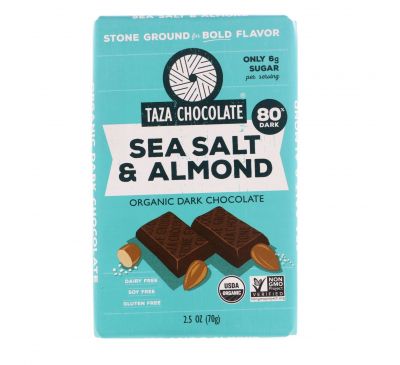 Taza Chocolate, Organic Dark Chocolate, Sea Salt & Almond, 2.5 oz (70 g)