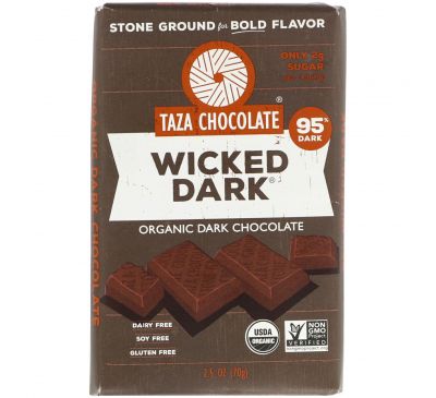 Taza Chocolate, Organic Dark Chocolate, Wicked Dark, 2.5 oz (70 g)