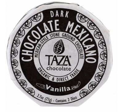Taza Chocolate, Vanilla, 50% Dark Stone Ground Organic, Chocolate Mexicano Discs, 2 Discs, 2.7 oz (77 g)