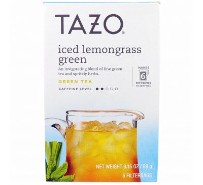 Tazo Teas, Замороженный зеленый чай с лимонником, 6 пакетиков, 3.15 унции(89 г)
