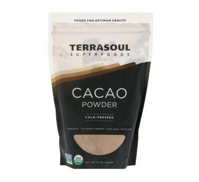 Terrasoul Superfoods, Порошок какао, холодного прессования, 16 унц. (454 г)