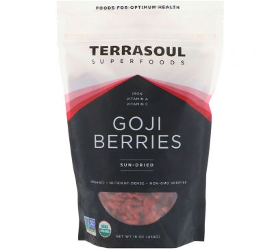 Terrasoul Superfoods, Высушенные на солнце ягоды годжи, 16 унций (454 г)