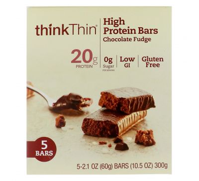 ThinkThin, High Protein Bars, Chocolate Fudge, 5 Pack, 2.1 oz (60 g) Each