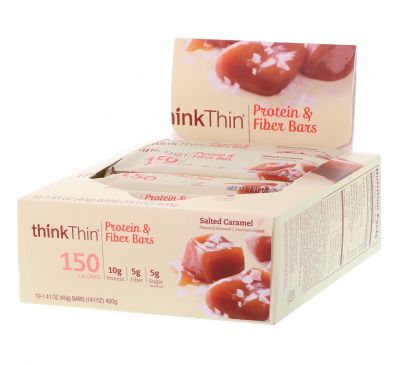 ThinkThin, Protein & Fiber Bars. Salted Caramel, 10 Bars, 1.41 oz (40 g) Each