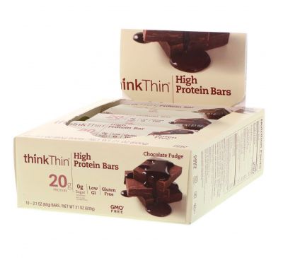 ThinkThin, Протеиновый батончик, шоколадная помадка, 10 батончиков, 60 г (1,1 унция) каждый